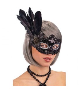 MASCHERA NERA PIUME E PAILLETTES CT1281