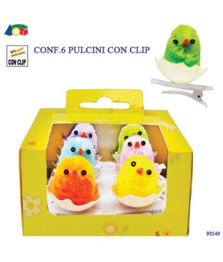 PULCINO COLORATO C/GUSCIO+CLIP 6PZ 90549