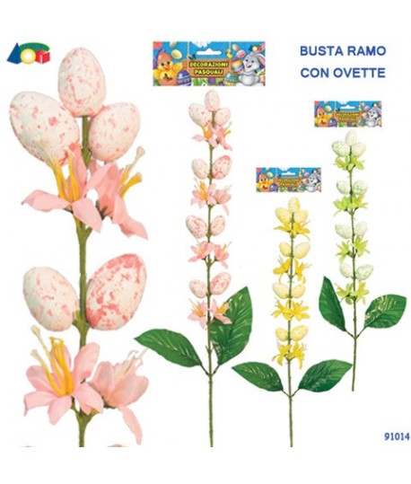 RAMO CON UOVA FOGLIE E FIORI G91014