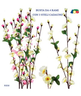 RAMO CON FIORI BIANCHI/ROSA 4PZ G91016