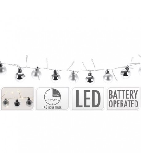 GHIRLANDA LED 48L SFERE ARGENTO BATTERIA