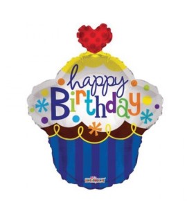 MYLAR SAGOMA CUP CAKE 22" HAPPY BIRTHDAY